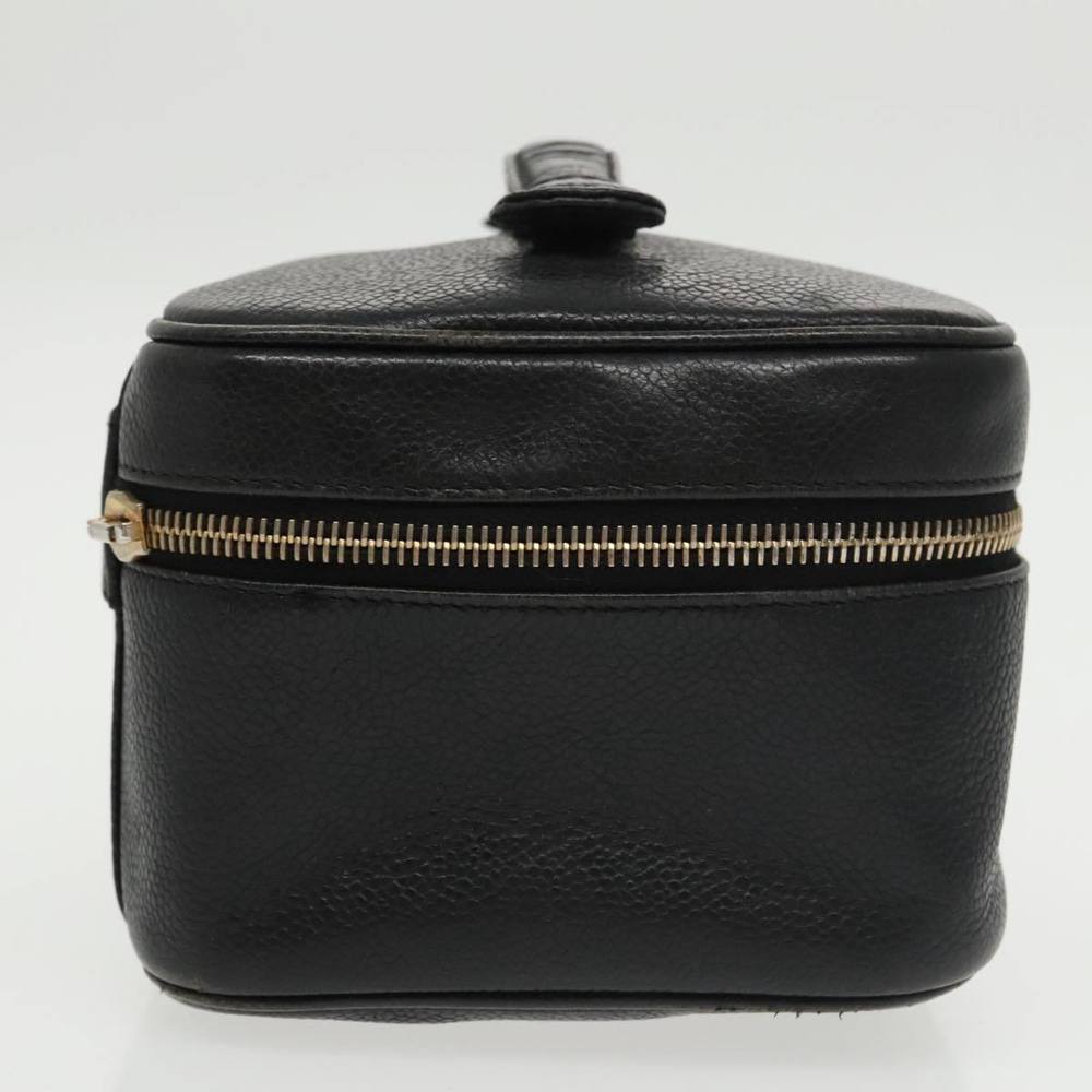 CHANEL Vanity COCO Mark Cosmetic Pouch Caviar Skin Black Gold CC Auth 102073 - Picture 5 of 16